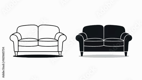 Minimalist illustration of two identical sofas side by side in a clean design