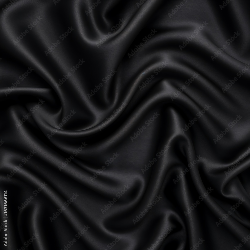 Fototapeta premium Black Silk Fabric Shiny Smooth Texture Background
