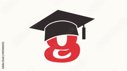 Minimalist graduation mortarboard hat logo with stylized red letter g