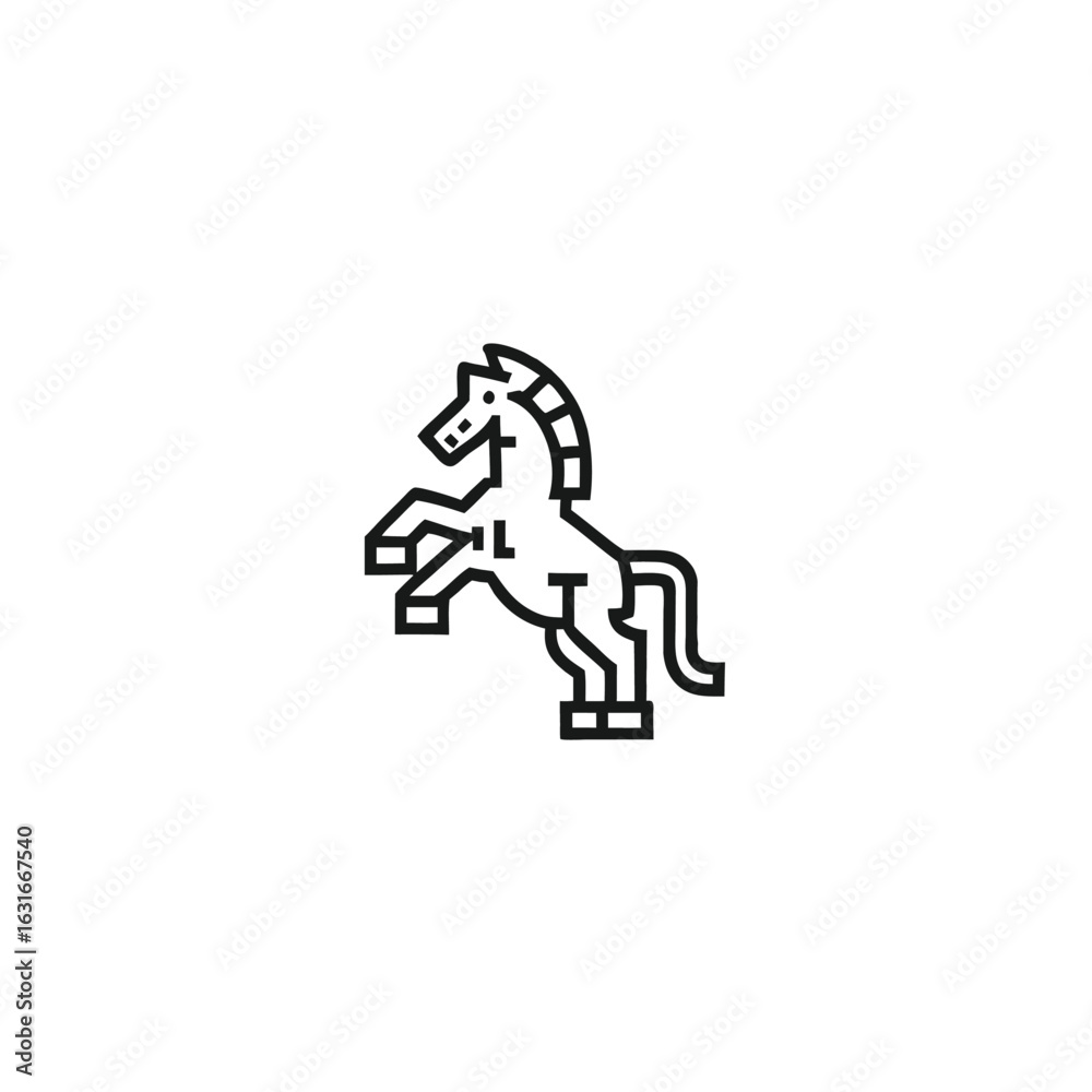 Fototapeta premium Minimalist black horse line art rearing up on hind legs looks modern