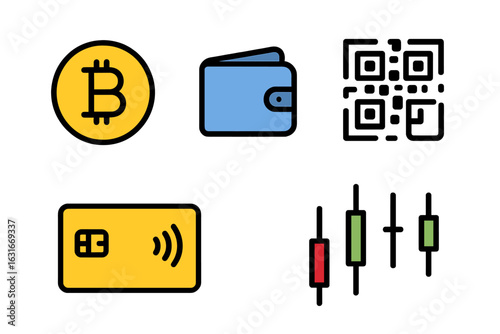 Digital currency symbols and elements representing cryptocurrency transactions and wallet management