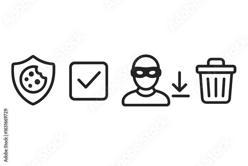 Understanding online security through various symbols used to represent data protection and potential threats
