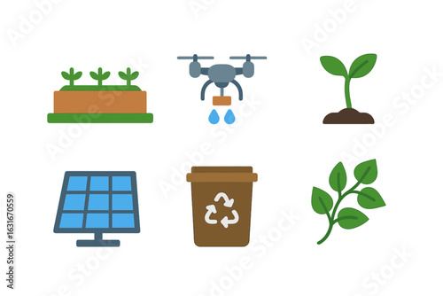 Innovative approaches in sustainable agriculture featuring drones, solar energy, and recycling