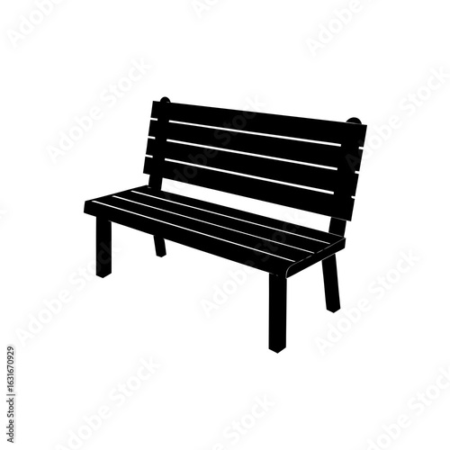 Silhouette of a Bench with Flat Seat and Backrest – Minimal Outdoor Seating Vector Isolated on White Background