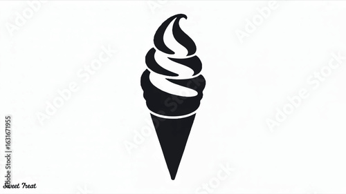 Simple black and white silhouette of a soft serve ice cream cone on a clean background