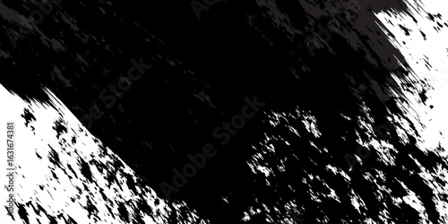 Grunge Black Paint Splatter with Rough Brush Texture on White Background.