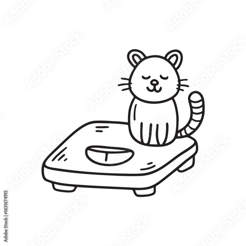 doodle illustration of a small weighing machine for pets in doodle illustration of a side area
