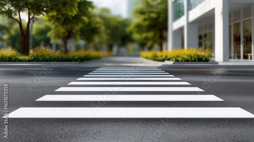 Wallpaper Mural Empty crosswalk leads from a green park towards modern buildings, representing urban planning and safety pedestrian Torontodigital.ca
