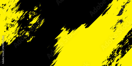High contrast abstract yellow and black grunge paint texture background.