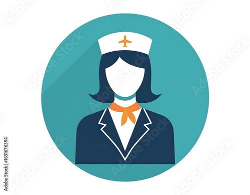 Flat icon of a female flight attendant or nurse