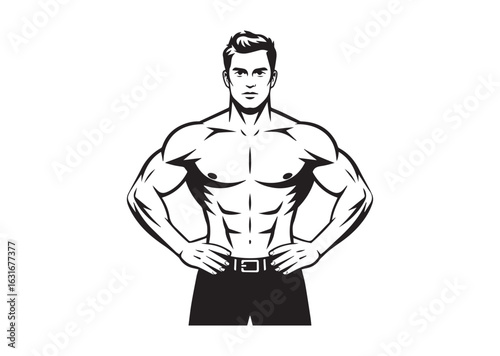 A man with a muscular build is standing vector illustration design