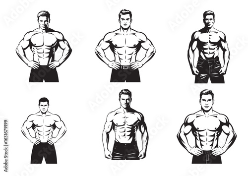 A man with a muscular build is standing vector Set