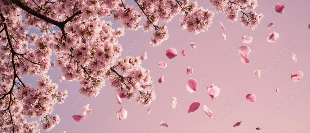 Obraz premium cherry blossom flowers and petals, wedding decorations spring cherry blooms isolated on white for Japanese floral design, pink sakura blossom flowers with delicate petals and red stamens, wallpaper