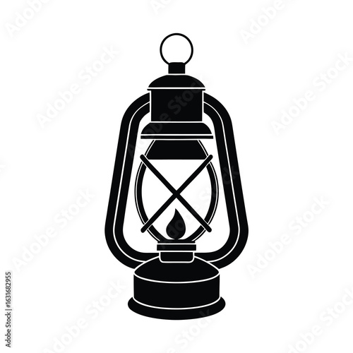 Diwali vector art of black silhouette of a vintage kerosene lantern isolated