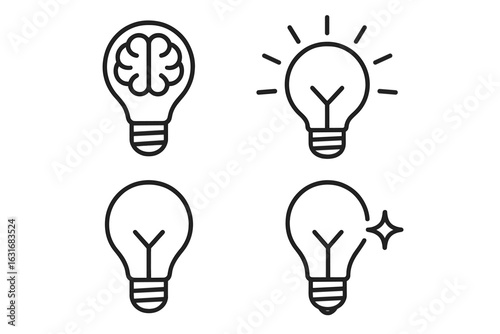 Creative light bulb icons illustrating ideas and innovation