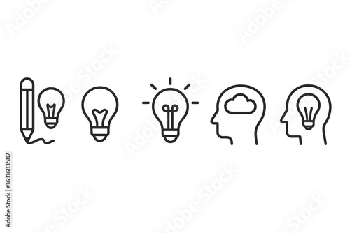 Creative process concept with pencil light bulbs and human heads