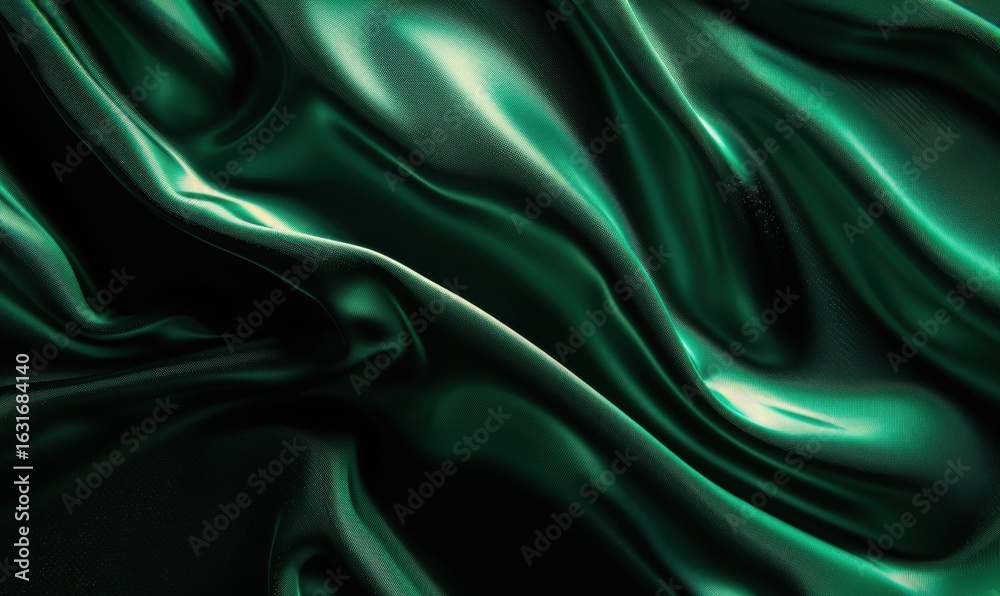Fototapeta premium Elegant emerald green silk fabric with flowing folds for digital backgrounds