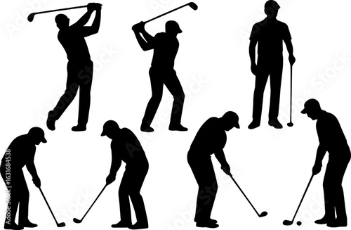 Golf Player Silhouettes Vector Set – Black Golfer Clipart Collection