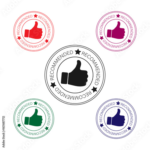Set of vector stamps with recommendation text and thumbs up like
