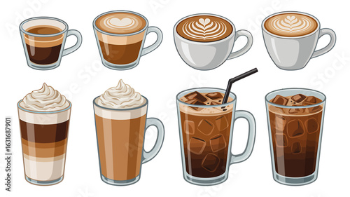 Selection of Coffee Beverages Including Espresso Latte Macchiato Iced Coffee and More Ready to Drink