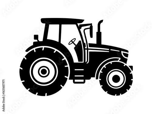 Black Tractor Silhouette Isolated on White Background Agriculture and Farm Equipment for Rural Farming