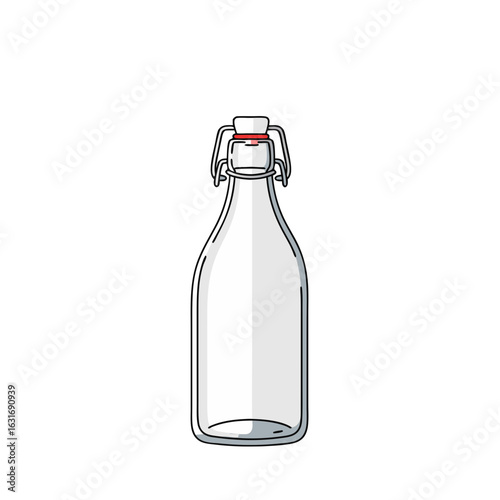 Glass bottle with swing top in minimalist design on white background  