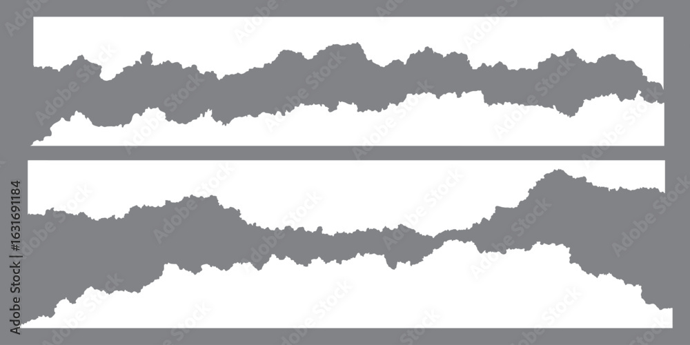 Fototapeta premium White realistic torn or ripped paper strip collection with grunge edges. Rips paper texture vector art background 