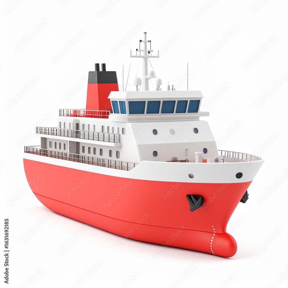 Fototapeta premium A vibrant red cruise ship set against a bright backdrop. It's designed for transporting passengers