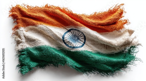 Creative interpretation of the Indian flag made from textured fibers in vibrant colors showcasing national pride and artistry