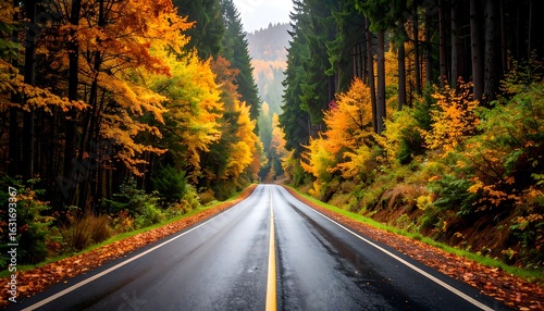 Autumn road through a forest