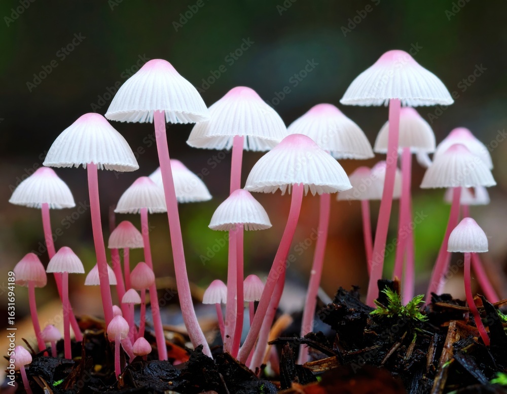 Fototapeta premium coral fungi growing in dense clusters on a forest floor.