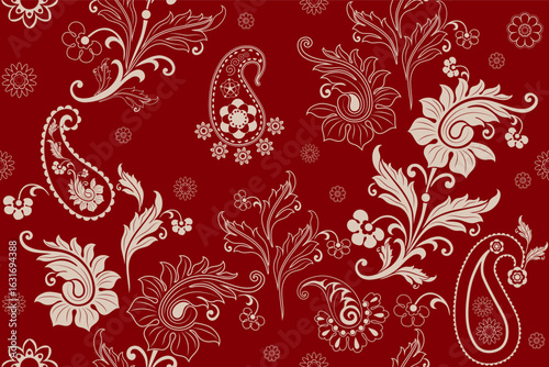 Hand drawn colourful flowers,paisley,seamless patterns with floral for fabric, textiles, clothing, wrapping paper, backdrop, banner, illustration, abstract backgrounds.
