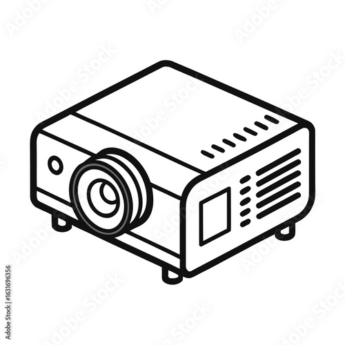 Modern digital projector icon with lens and ventilation grills in a clean outline style