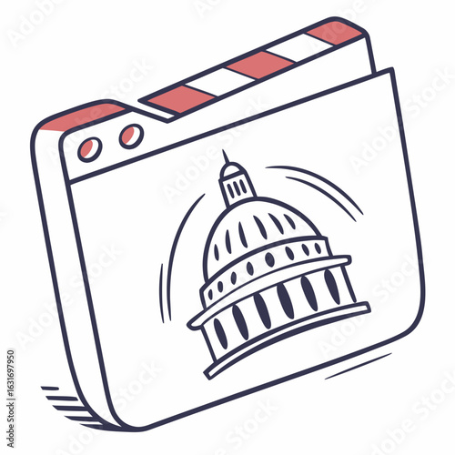 Doodle of a screen displaying a government building with a red and white tabbed header