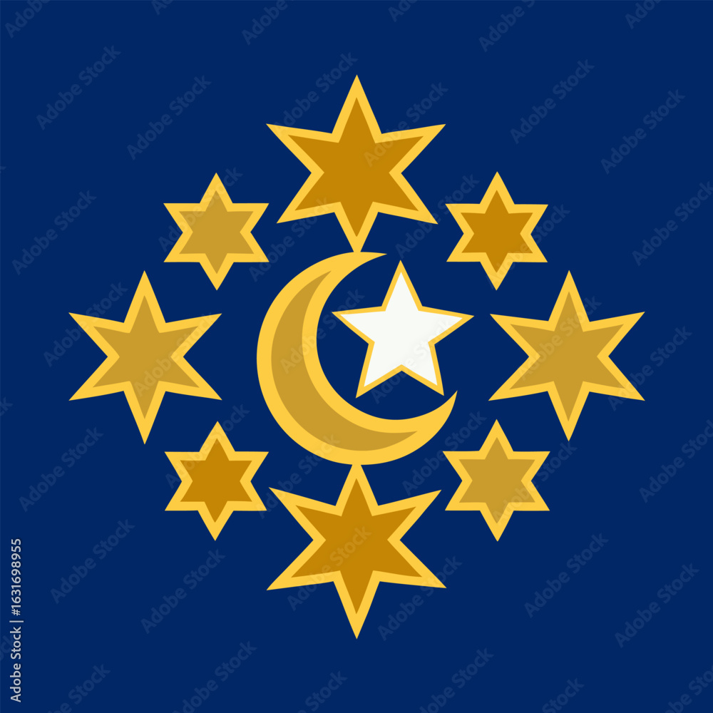 Elegant golden islamic stars and geometric patterns on a decorative background suitable for festive or cultural designs Elegant golden islamic stars and geometric patterns on a decorative background suitable for festive or cultural designs