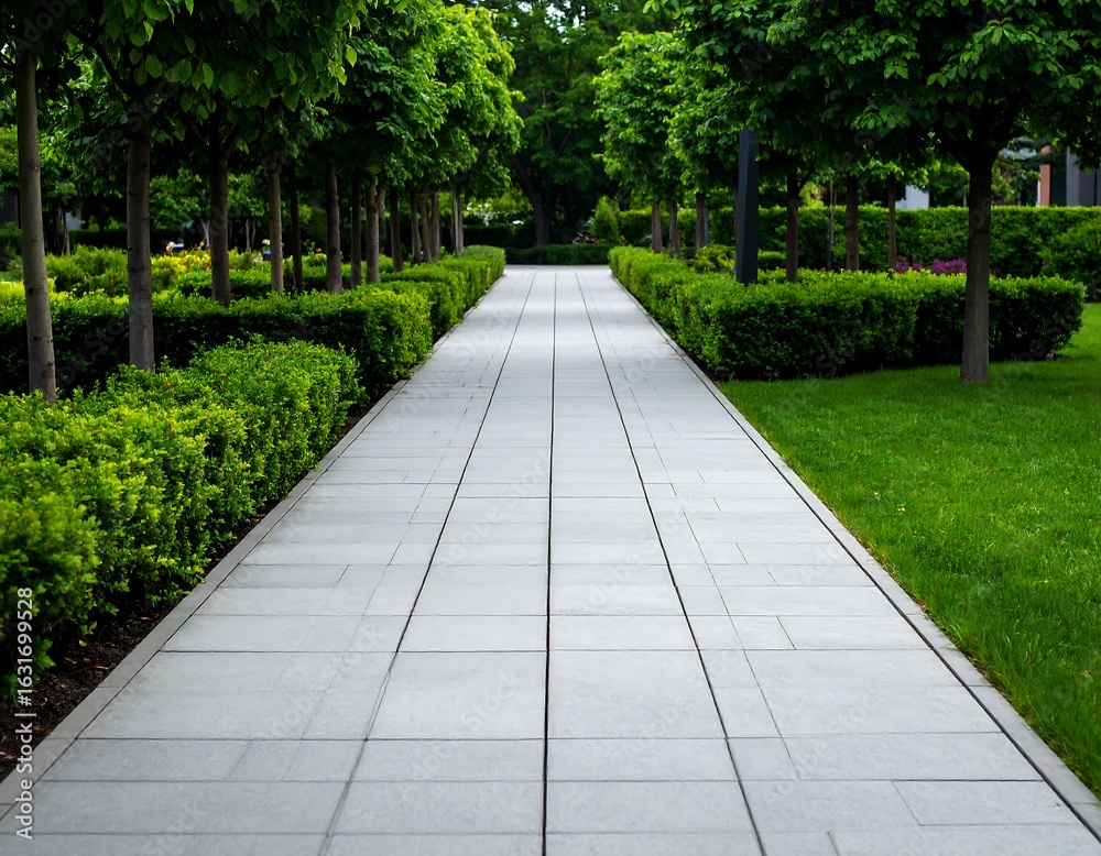 Fototapeta premium Paved path through landscaped gardens