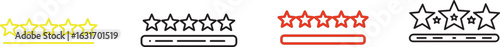 Line art icon of a rating scale with five stars, vector style, isolated.