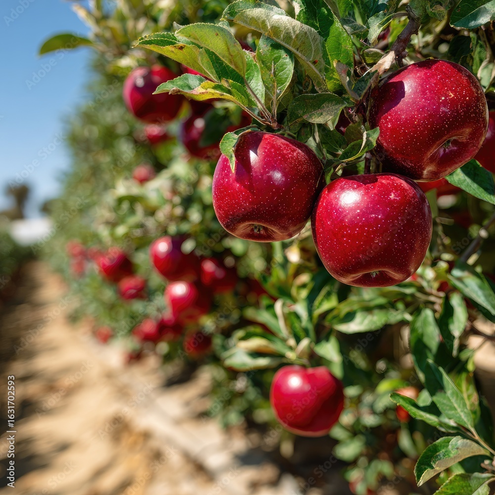 Obraz premium Ripe red apples on orchard trees