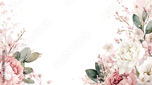 Romantic Watercolor Flower Frame for Wedding Invitation or Greeting Card
