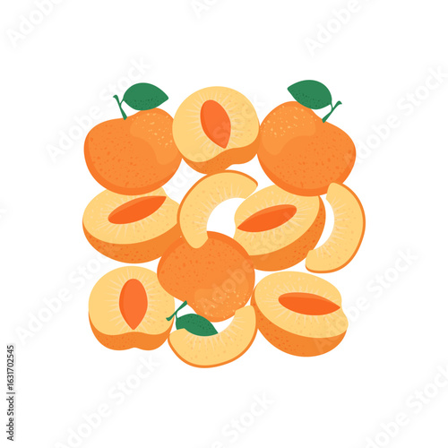 Fresh apricot fruit seamless pattern in flat cartoon style