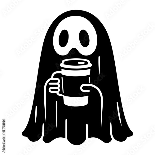 Ghost drinking coffee silhouette vector for T shirt 

