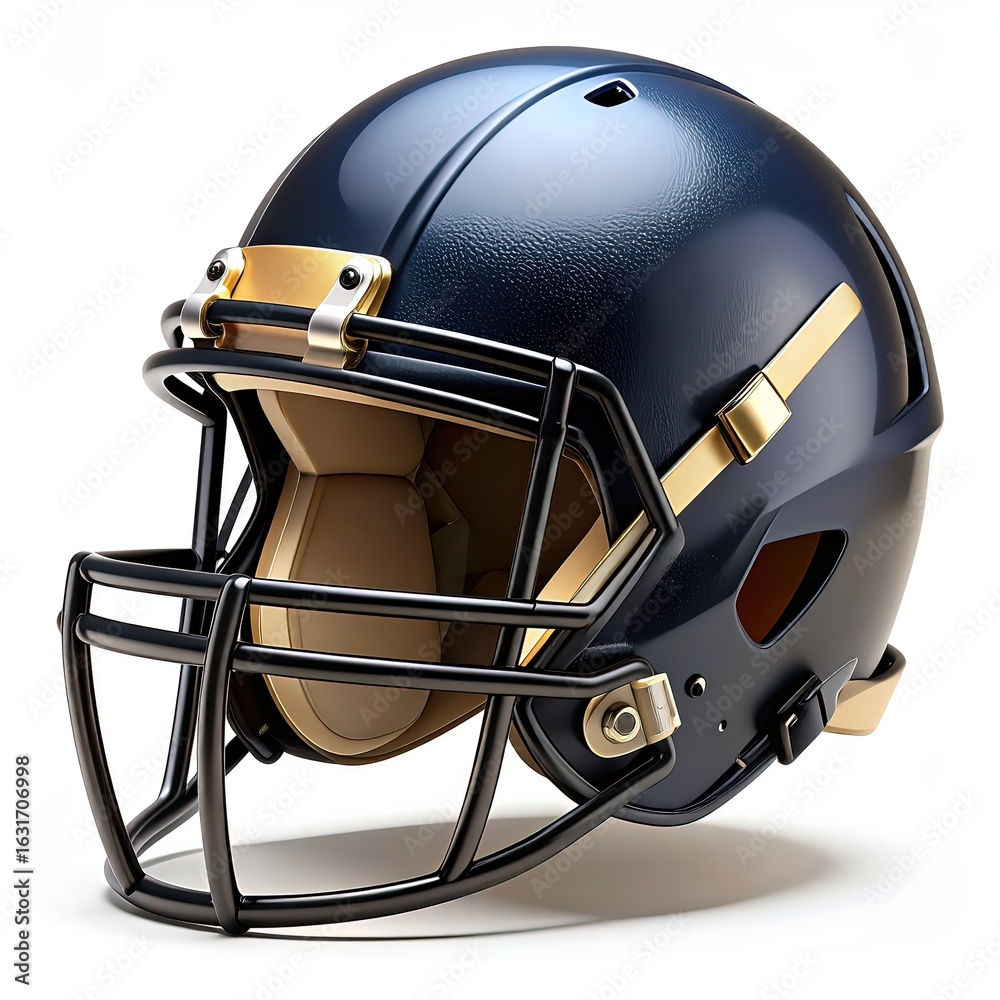 Fototapeta premium Minimalist black & golden football helmet icon on White Background