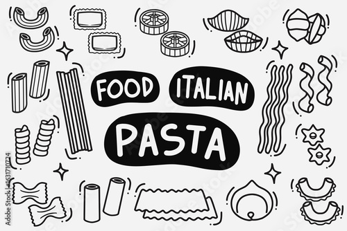 set of pasta doodle good for background, wallpaper, element design, icon, etc