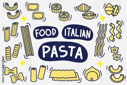 set of pasta doodle with color good for background, wallpaper, element design, icon, etc