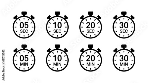 Collection of Stopwatches Showing Seconds and Minutes for Timekeeping and Measurement of Duration for Various Tasks and Activities
