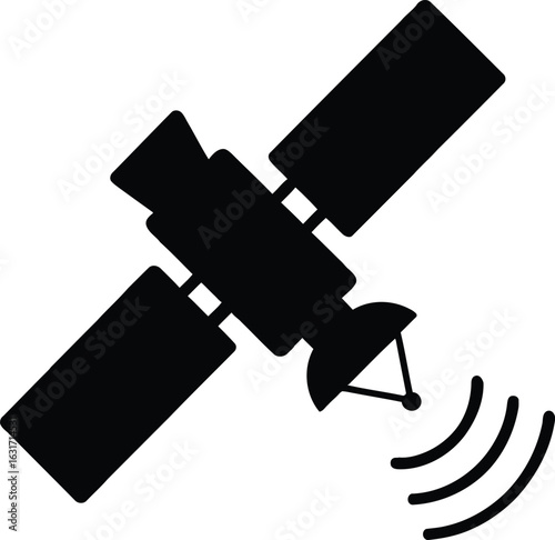 "Vector Illustration of Communication Satellite with Solar Panels and Signal Dish – Top View"