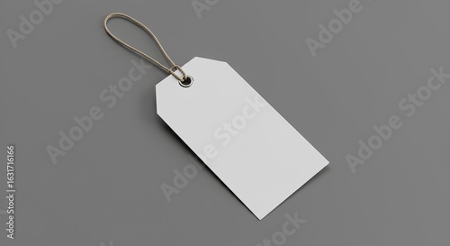 Blank White Gift Tag with Brown String on Gray Backgrounds