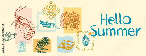 Gastronomic tour,Summer atmosphere.La Dolce Vita is an abstract composition in a modern style on the theme of travel,culinary mood with text. Bright vector digital illustration for branding, printing