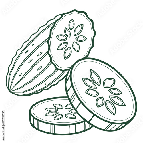 Illustration of cucumber slices isolated on white background, perfect for culinary designs