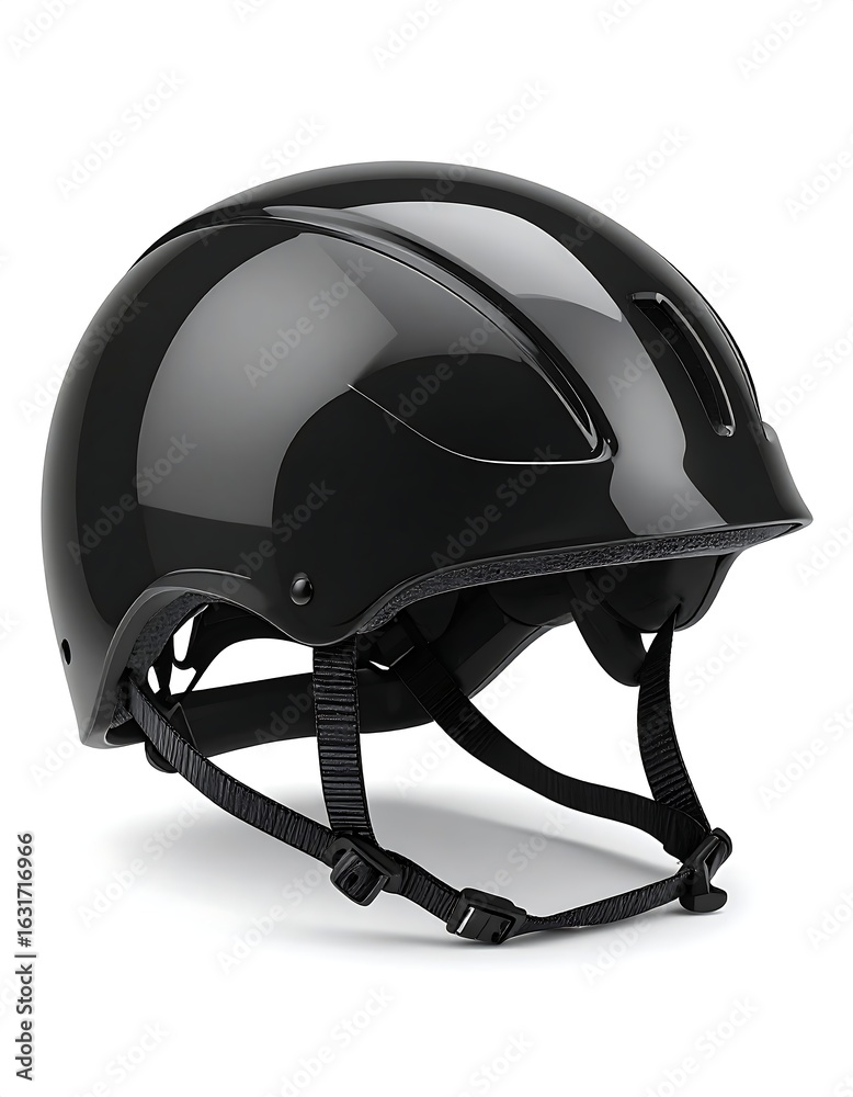 Fototapeta premium Glossy black helmet, sleek design, side view